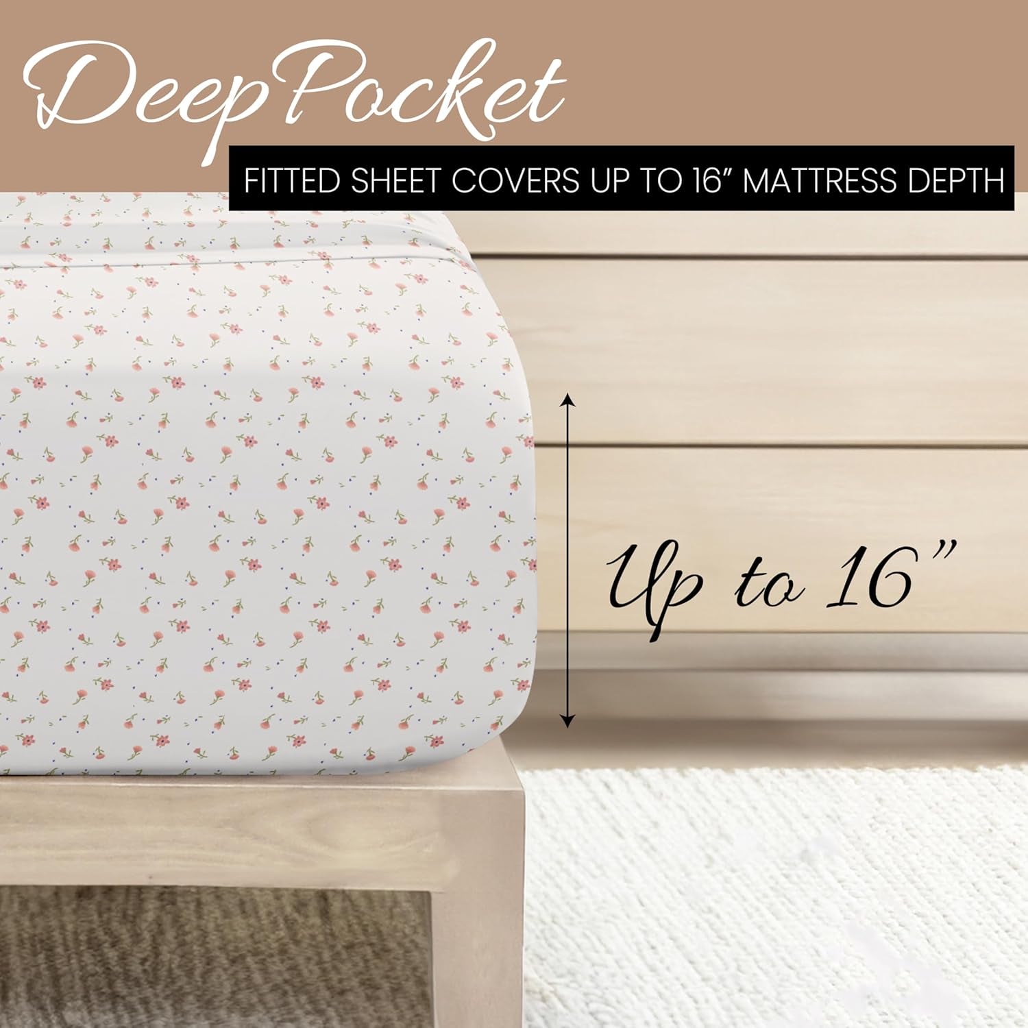 4 Piece Queen Sheet Set - Breathable, Double-Brushed Patterned Cooling Sheets â€“ Oeko-Tex Certified Ultra Soft & Wrinkle-Free 16" Deep-Pocket Queen Sheets - Easy Care Soft Floral Pink