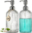 2PACK 18 Oz Glass Soap Dispenser with Rust Proof Stainless Steel Pump, Refillable Hand Soap Dispenser with Vertical Stripe, Premium Bathroom Soap Dispenser for Kitchen & Bathroom