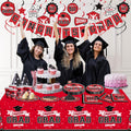 Graduation Decorations 2026 Red and Black, 265Pcs Disposable Tableware Kit for 50 Guests, Plates, Napkins, Cups, Tablecloth and Hanging 2026 Graduation Party Decorations