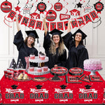 Graduation Decorations 2026 Red and Black, 265Pcs Disposable Tableware Kit for 50 Guests, Plates, Napkins, Cups, Tablecloth and Hanging 2026 Graduation Party Decorations