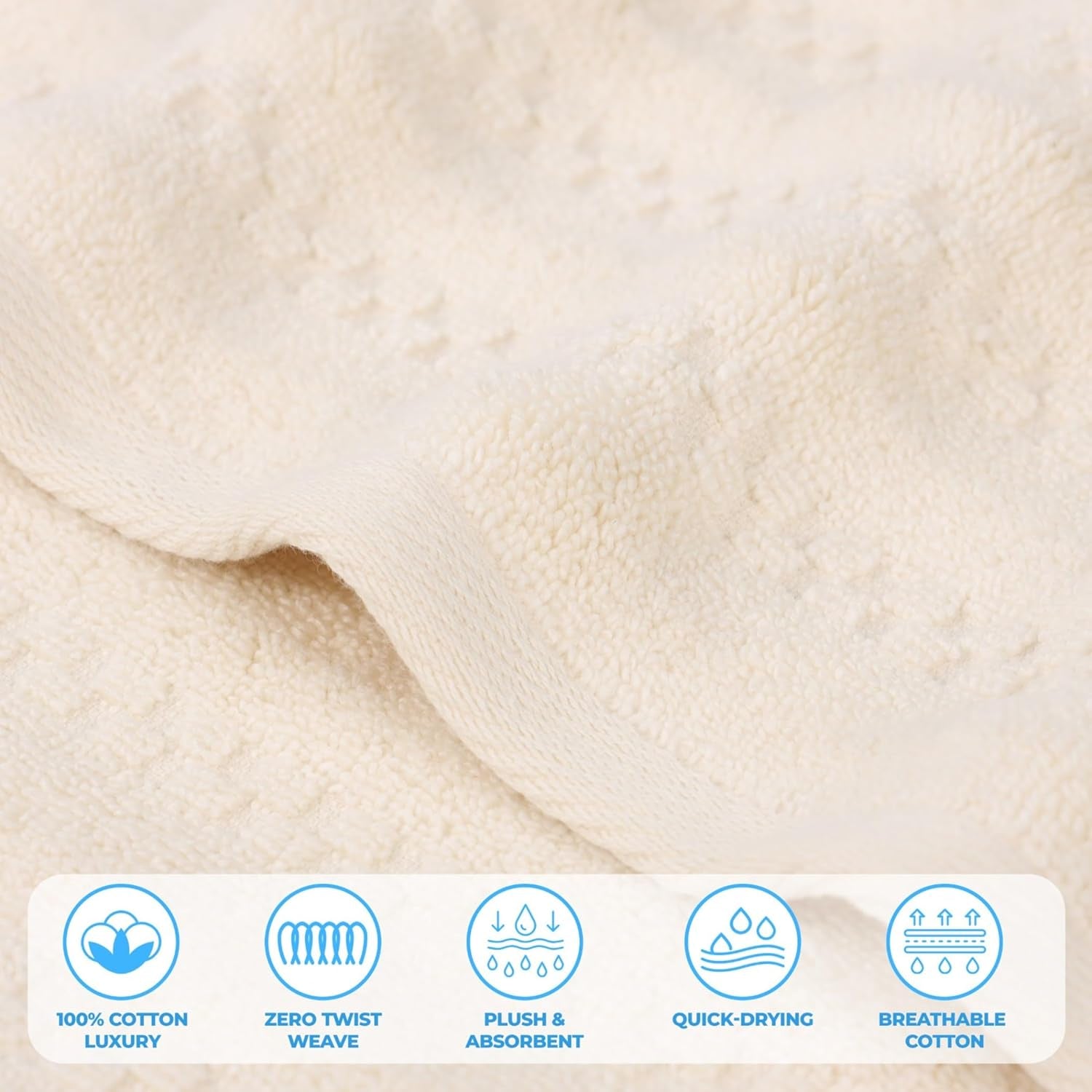 Zuma Zero Twist Cotton Medium Weight Towels, for Guest Bath, Bathroom, Shower, Spa, Plush Towels, Bath Essentials, Waffle Textured Stripes, 3 Piece Assorted Towel Set, Ivory