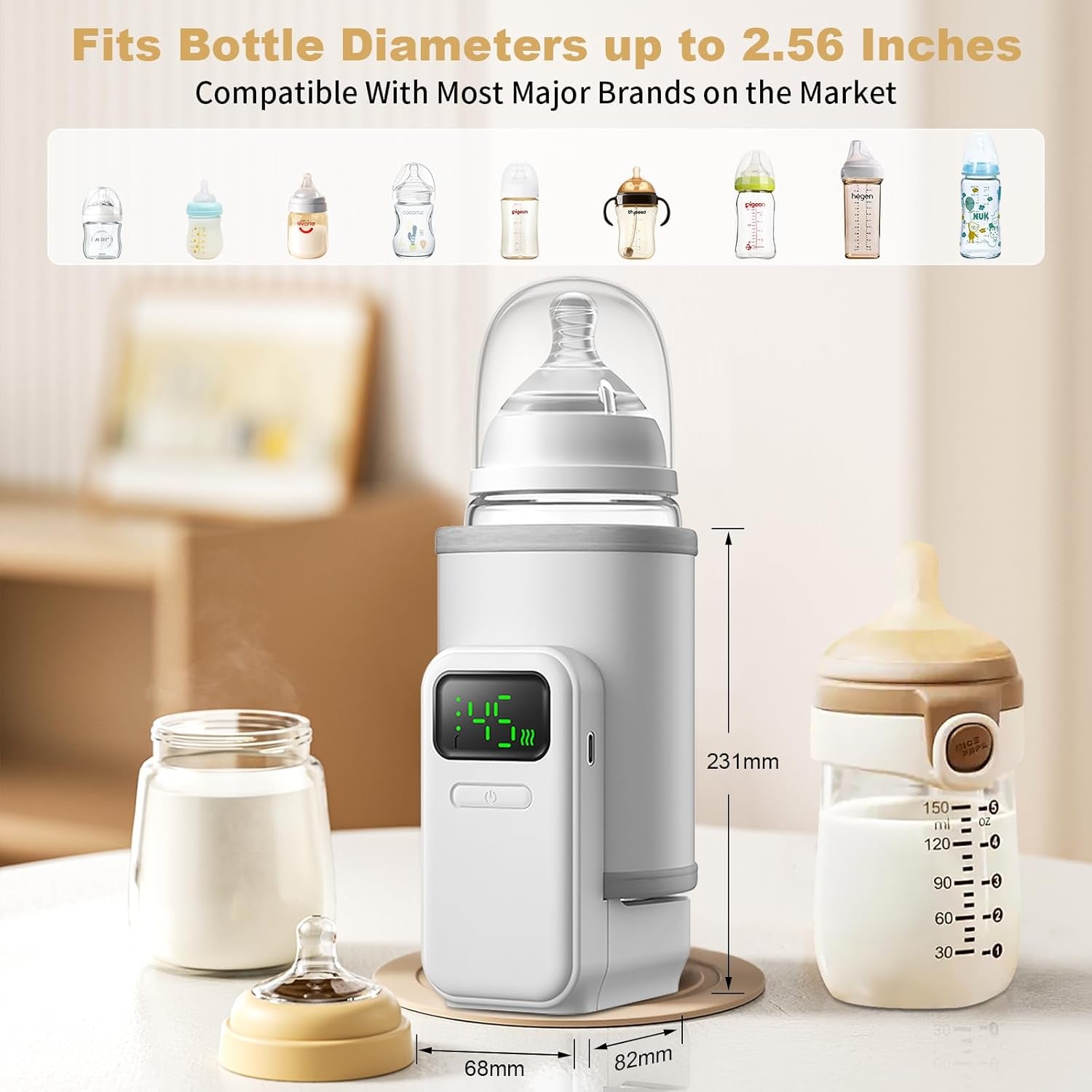 Portable Bottle Warmer - Travel-Easy,6-Speed Temperature Control,Comfortsble Baby Feeding On-The-Go,Battery-Powered Waterless Milk Warmer
