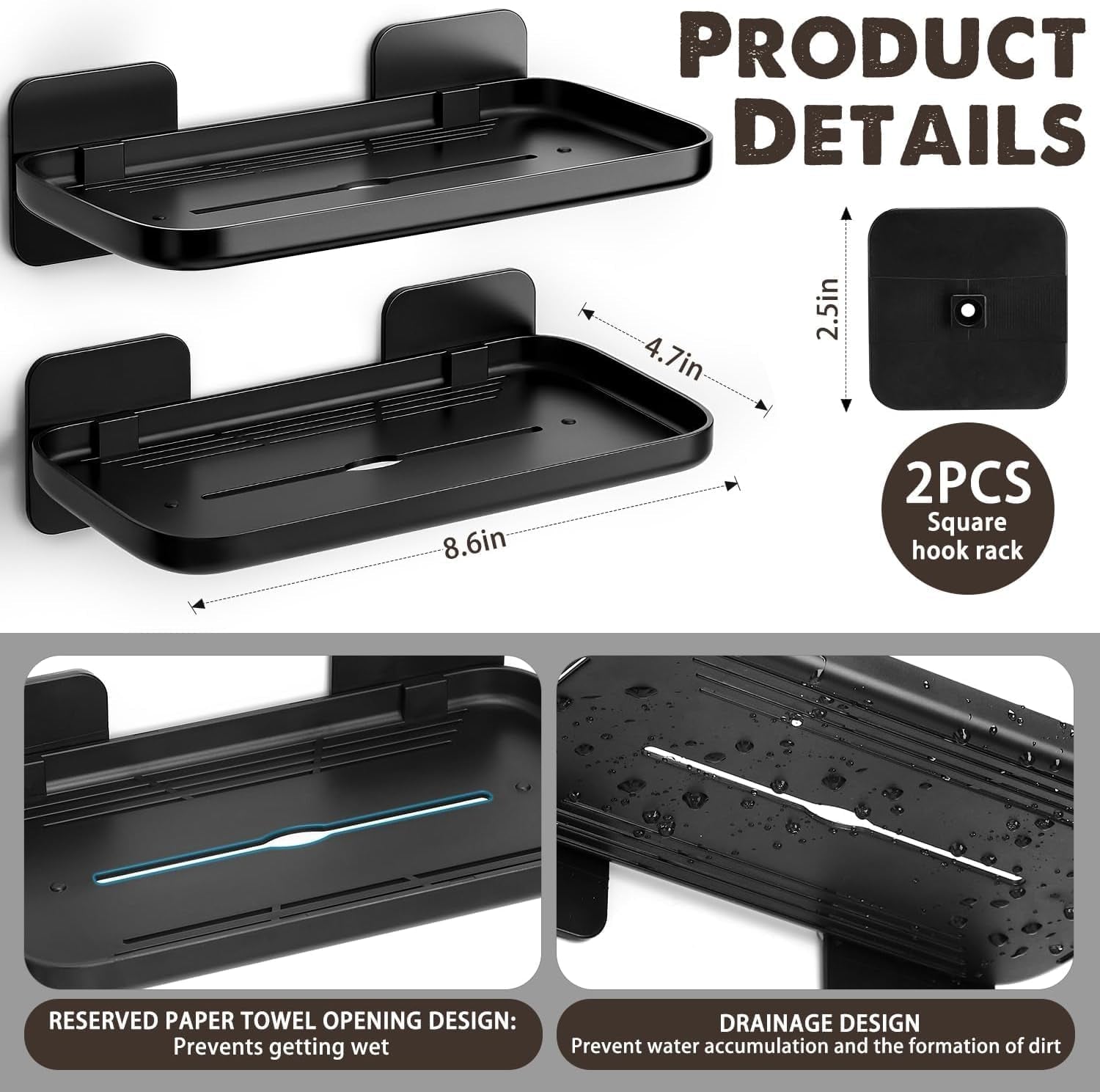 2Pc Wall Mounted Floating Shelf, Acrylic Display Ledges with Edge Design, Small Space-Saving Display & Organizer for Living Room, Bathroom, Gaming Room, Office (Black)