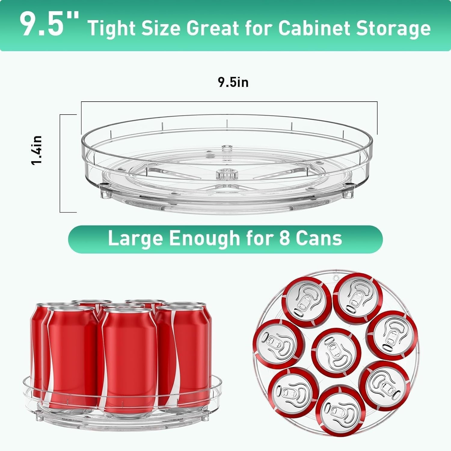 2 Pack 9.5" Lazy Susan Organizer, Lazy Susan Turntable for Cabinet, Spice Organization for Cabinet, Refrigerator, Pantry, Closet, Countertop, Non-Skid Turntable Organizer, Clear