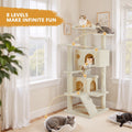 54 Inch Cat Tree Tower with Scratching Post, Multi-Level Cat Condo Pet House Play with Stable Base, Beige