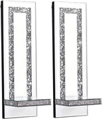 Crystal Crush Diamond Mirrored Candle Sconces, Silver Wall Candle Holder Set of 2, Wall Decorations for Living Room，Dining Room (Rectangle Stripe (Style 4))