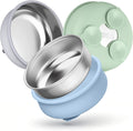 Baby Bowls with Suction, Stainless Steel Toddler Bowl with Removable Silicone Sleeve, Non-Slip Child Food Bowl with Silicone Suction, Unbreakable Kids Bowls for Feeding, Blue+Green+Grey, 3 Pack