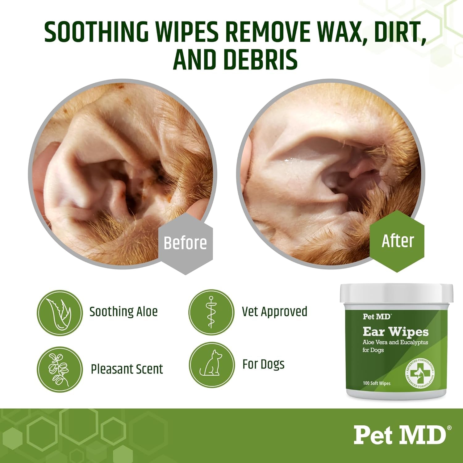 Dog Ear Cleaning Wipes â€“ Otic Cleanser for Dogs, Soothing Ear Care with Aloe Vera & Eucalyptus, Regular Wipes, 100 Count