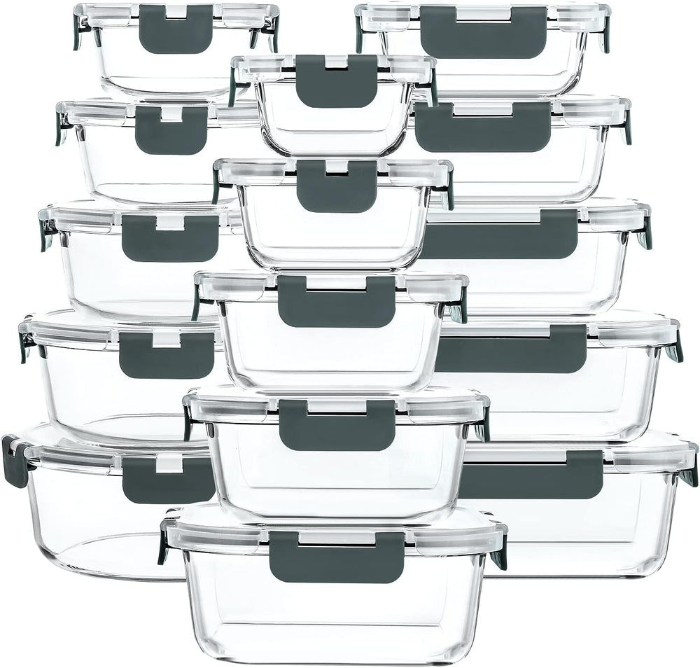 30 Pieces Glass Food Storage Containers with Snap Locking Lids,Glass Meal Prep Containers Set - Airtight Lunch Containers, Microwave, Oven, Freezer and Dishwasher