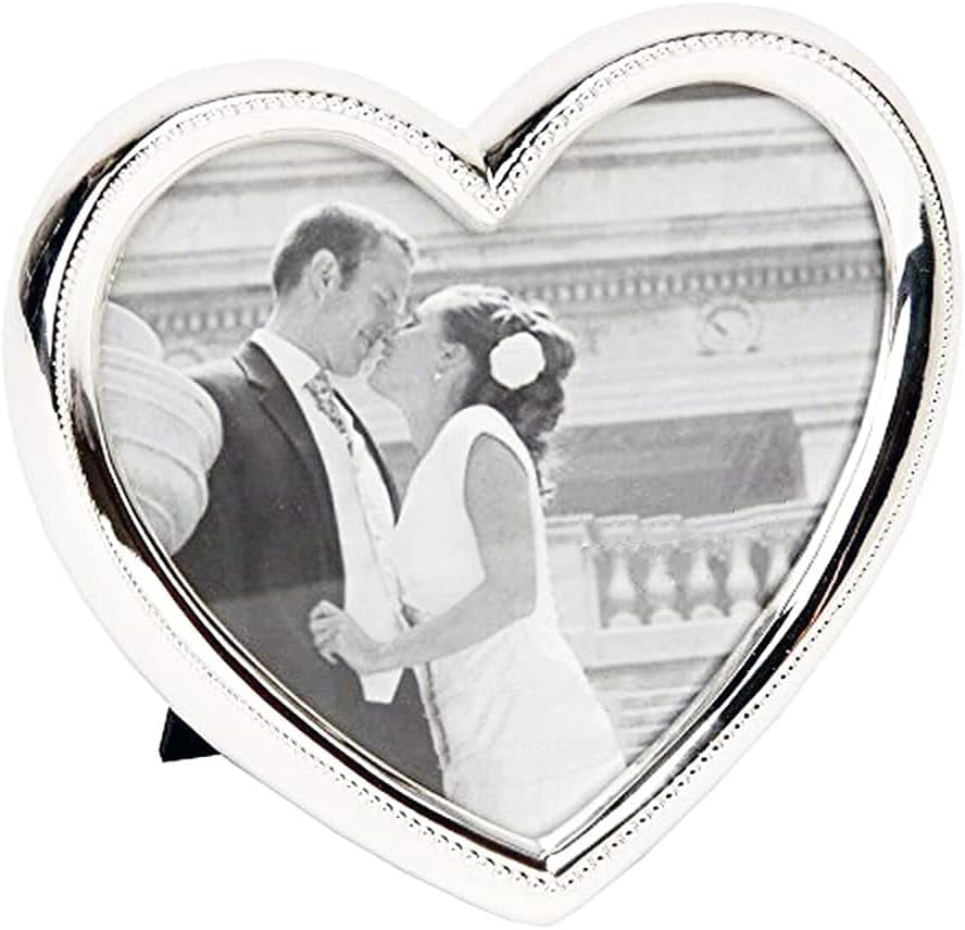 Contemporary Silver Plated Heart Shaped Photo Frame Holds a 4" X 4" Photograph by Happy Homewares