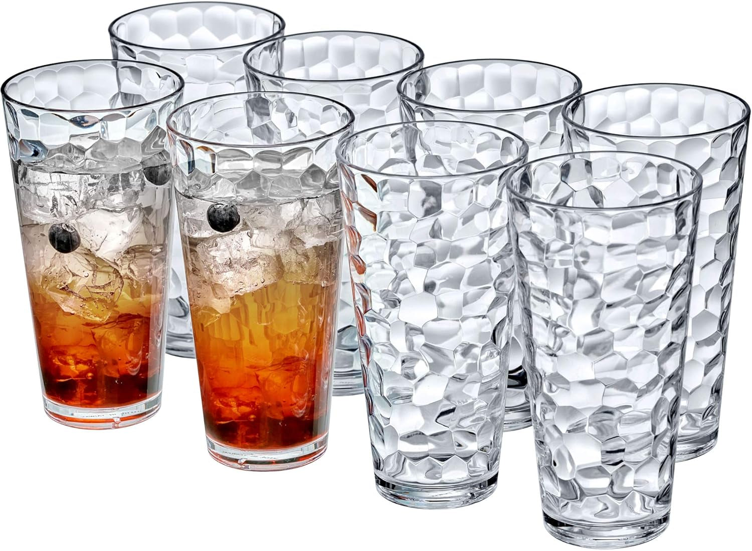 '- Iceberg - 24-Ounce Plastic Tumblers (Set of 8), Plastic Drinking Glasses, All-Clear High-Balls, Reusable Cups, Stackable, Bpa-Free, Shatter-Proof, Dishwasher-Safe