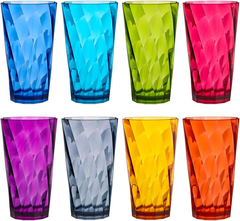 Optix Plastic Reusable Drinking Glasses (Set of 8) 20Oz Water Cups in Jewel Tone Colors | Bpa-Free Tumblers, Made in USA | Top-Rack Dishwasher Safe