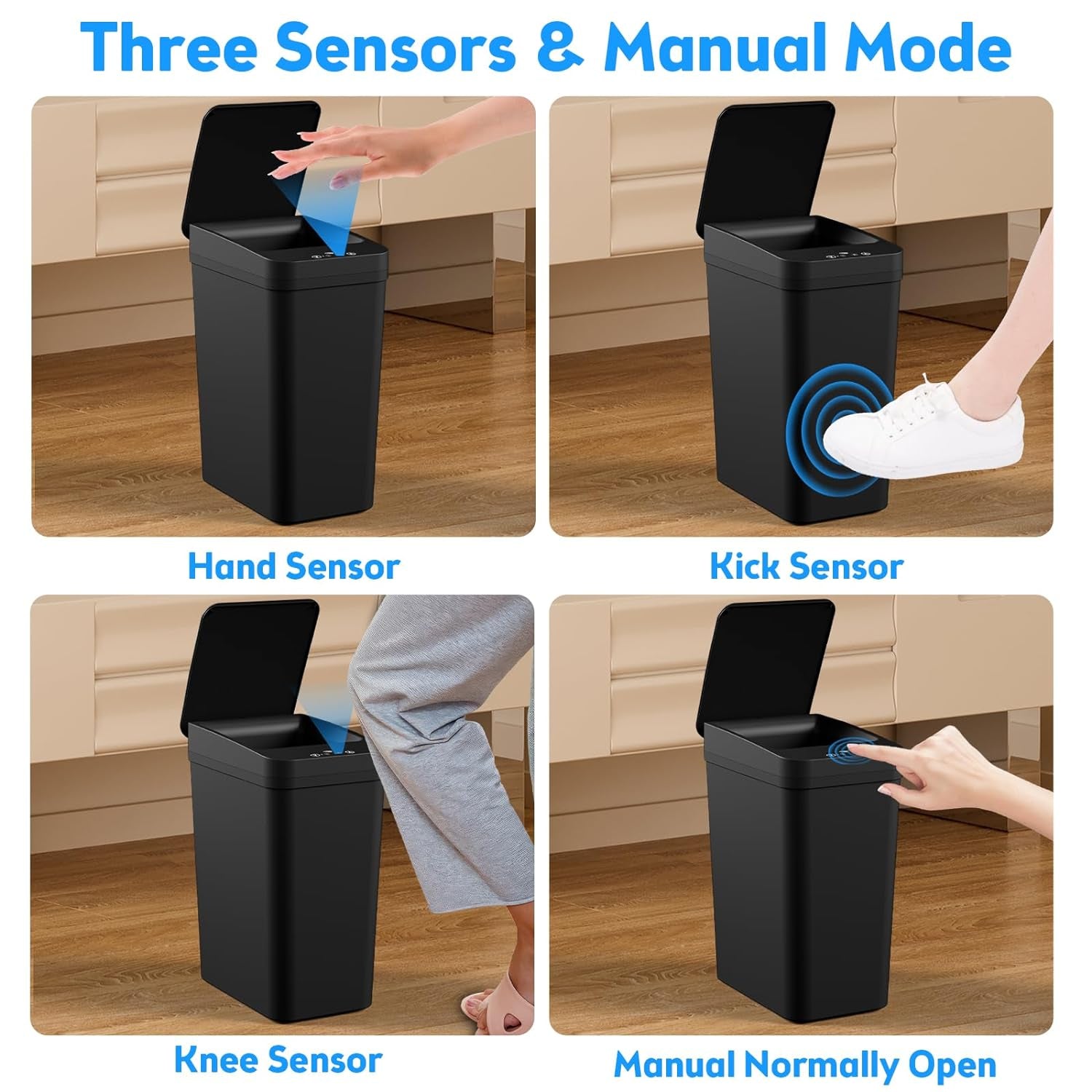 Bathroom Trash Can with Lid,  2 Pack 2.2 Gallon Automatic Touchless Garbage Can, Small Motion Sensor Smart Trash Can, Slim Waterproof Trash Bin for Bedroom, Bathroom, Office, Living Room (Black)