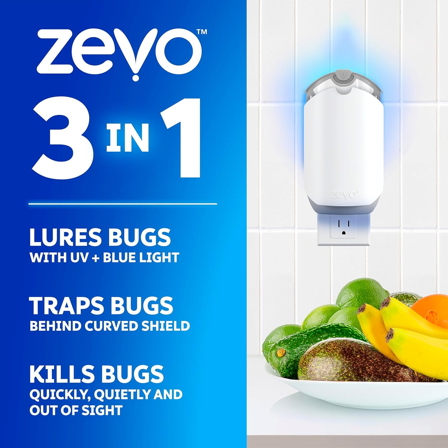 Flying Insect Trap & Cartridge - Plug in Fly Trap & Indoor Bug Catcher for Gnats, House & Fruit Flies - Mess-Free - Use in Any Room - Uses Blue & UV Light (1 Plug in Device & 1 Cartridge)