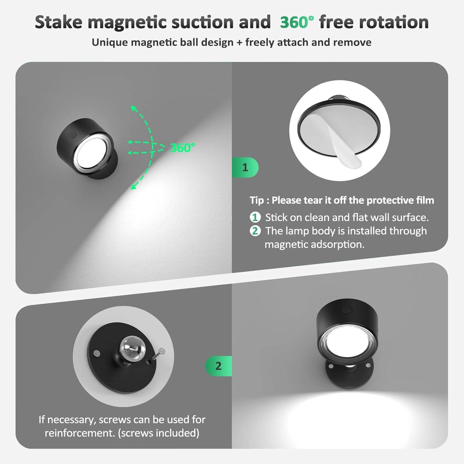LED Wall Lights with Remote, Wall Mounted Sconces 3000Mah Rechargeable Battery Operated 3 Color Temperatures & Dimmable Magnetic Ball 360Â°Rotation Cordless Wall Light for Bedroom Bedside