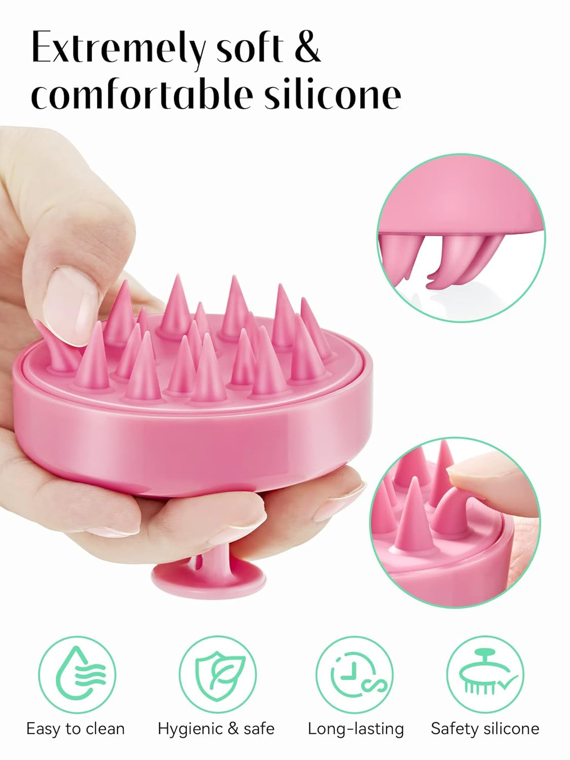 Scalp Massager Hair Growth, Soft Silicone Scalp Scrubber Shampoo Brush for Exfoliation, Dandruff Removal Head Massage Stress Relax, Wet & Dry Use for Thick Thin Curly Hair Care, Cherry Pink