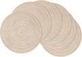 15 Inch round Placemats Set of 6, Cotton Polyester Woven Braided Place Mats, Washable Heat Resistant Circle Table Mats Dining Table Decor (Beige, 6)