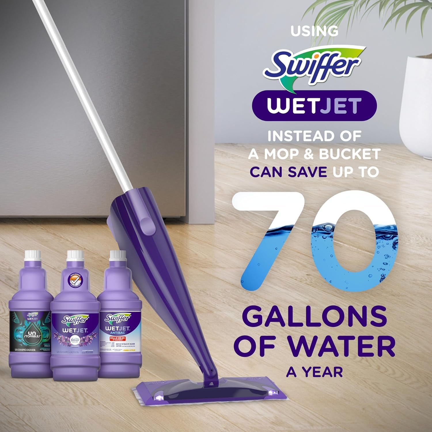 Wetjet Multi-Purpose and Hardwood Liquid Floor Cleaner Solution Refill, with Gain Scent, 42.2 Fl Oz Each, (Pack of 2)