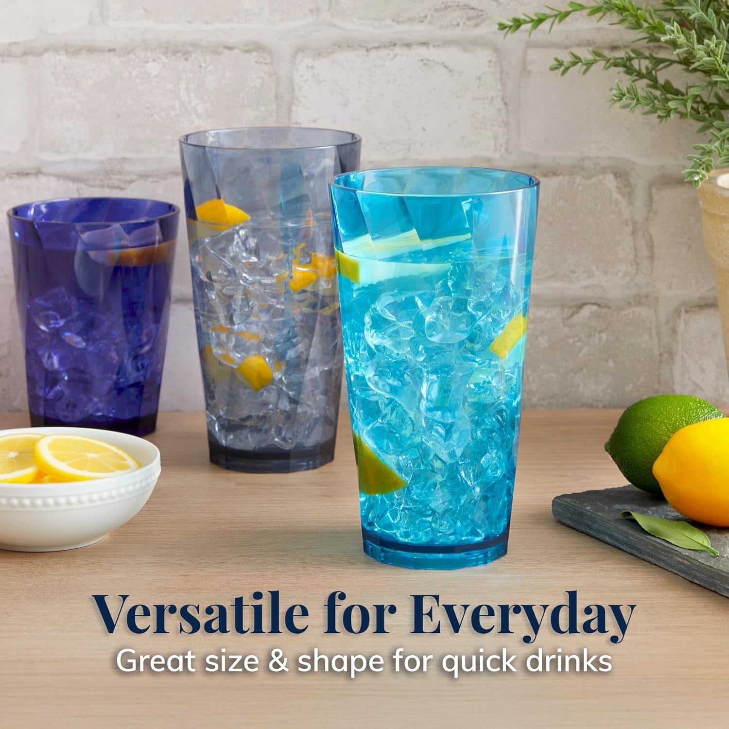 Optix Plastic Reusable Drinking Glasses (Set of 16) 14Oz Rocks & 20Oz Water Cups in Coastal Colors | Bpa-Free Tumblers, Made in USA | Top-Rack Dishwasher Safe
