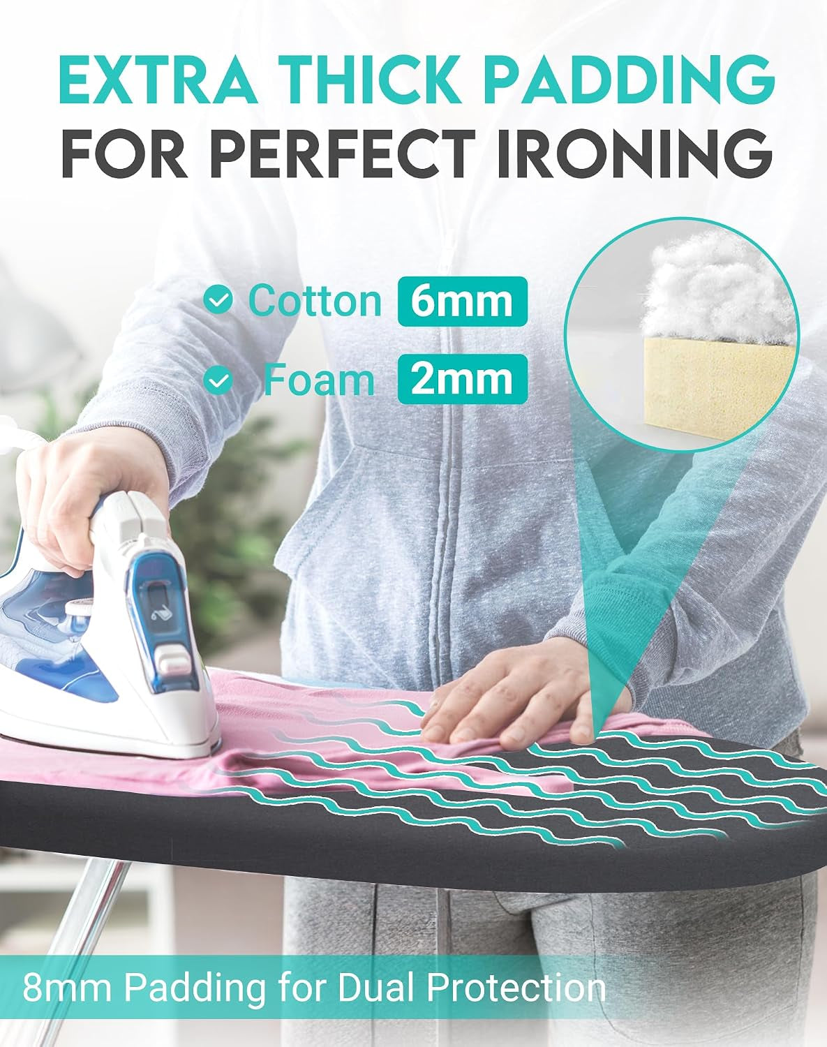 2025 Reinforced Ironing Board Cover and Pad, 15X54 Standard Size, Extra Thick Padding and Heat-Reflective Aluminium Coating, Multi-Layer Design with Elastic Edges Set, Black