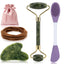 5PCS Face Roller & Gua Sha Facial Tools, Face Massage for Wrinkle Reduction & Puffiness Relief, Includes Silicone Scrubber, Headband & Travel Pouch, Jawline Sculpting and Pore Cleansing Set