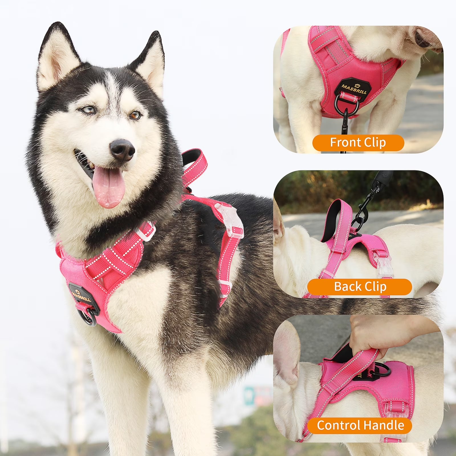 Reflective Dog Harness No Pull Dog Vest Harness with Handle,No Choke Adjustable Soft Padded Pet Vest for Small Dogs,Pink Dog Galters