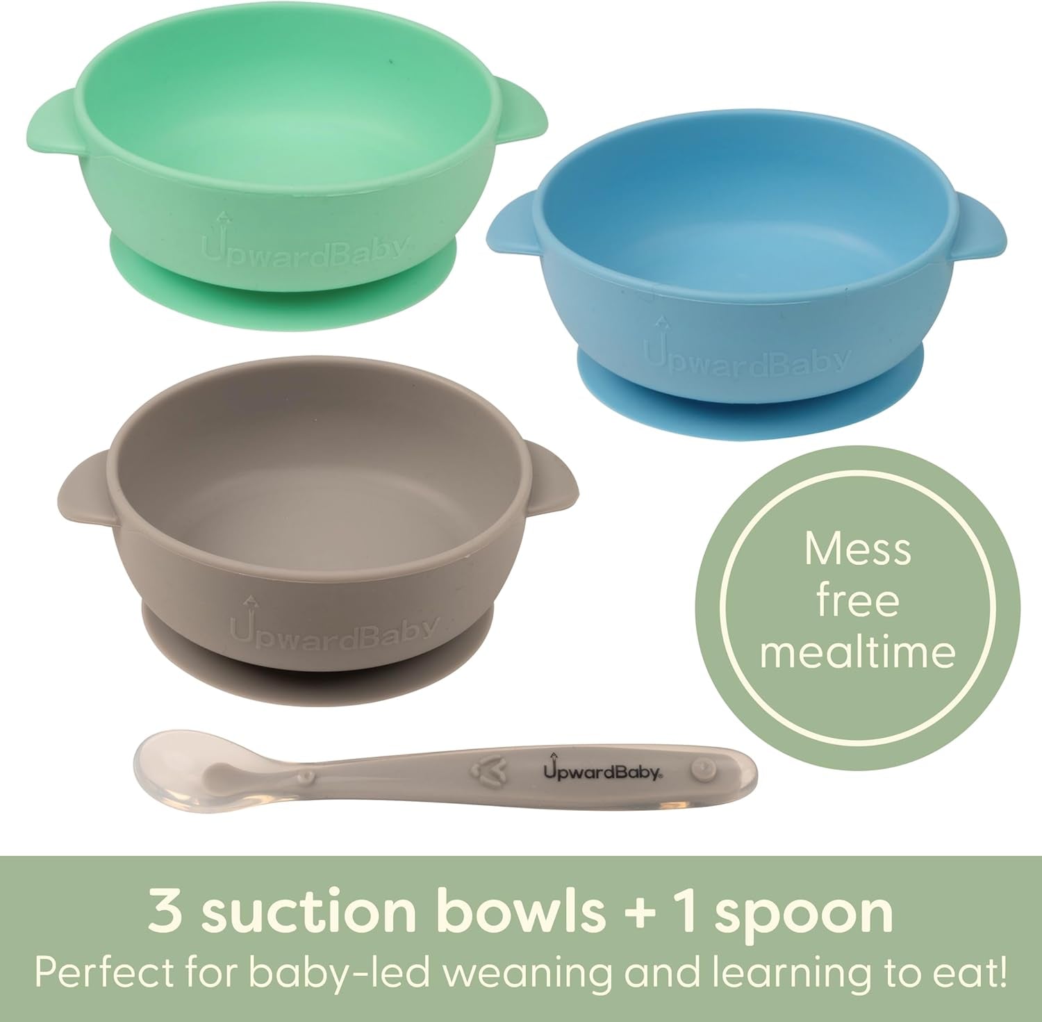 Silicone Baby Bowls with Suction Set - Strong Suction Design for Toddlers 1-3, Easy-Grip Baby Spoon for Self-Feeding, BPA Free Feeding Bowls, 4-Piece Set