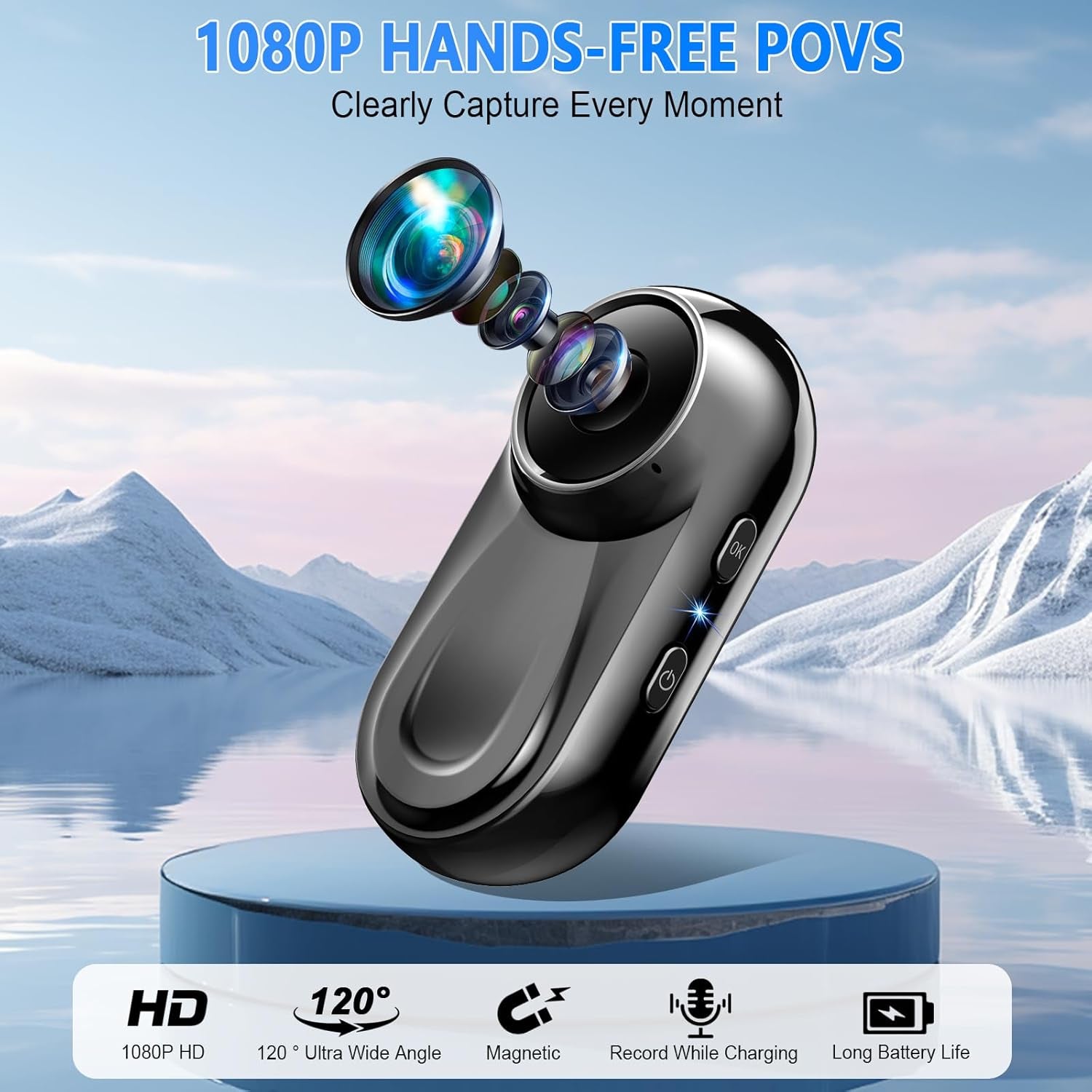 Mini Body Camera 1080P, 512G Thumb Action Camera Hands-Free Recording, Magnetic Vlogging Cam with 360° Rotate, Wearable Video Recorder for Cyclingtraveling/Motorcycle(Sd Card Not Included) Black
