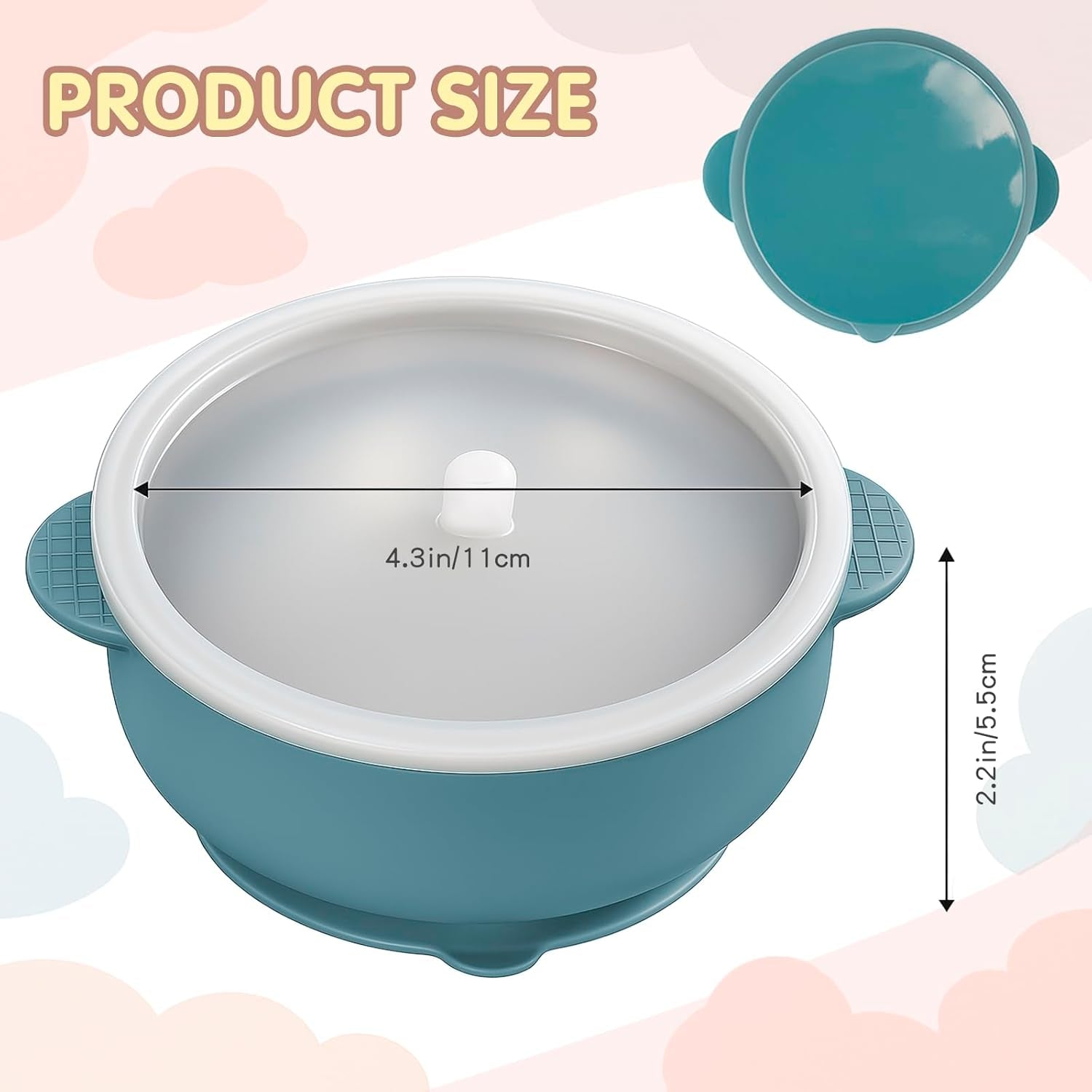 Baby & Toddler Bowls | Stay-Put Suction | Silicone & Stainless Steel with Leakproof Sealed Lids (Set of 3) | Portable Baby Food Bowls