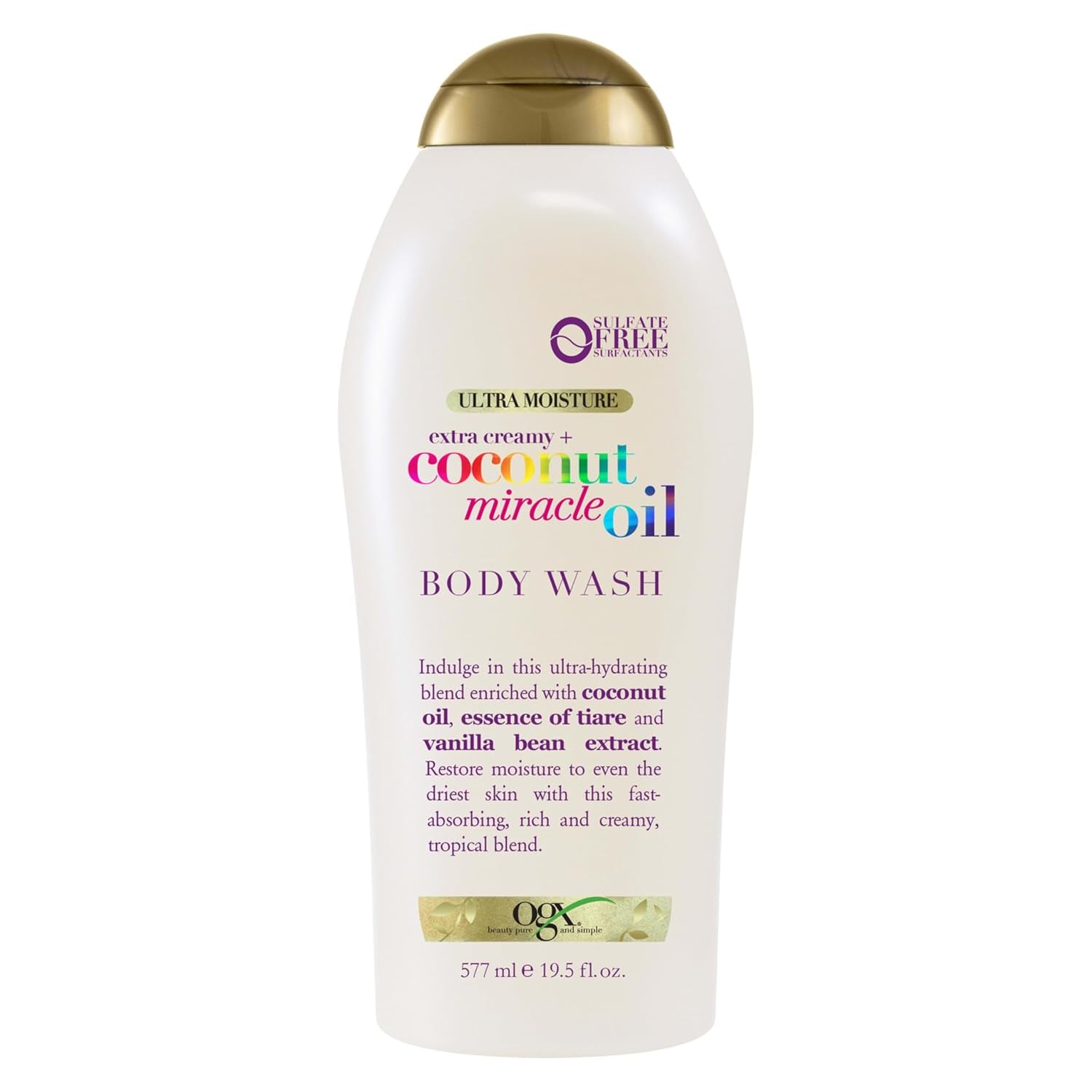 OGX Extra Creamy + Coconut Miracle Oil Ultra Moisture Body Wash, Rich Shower Gel for Dry Skin Infused with Coconut Oil, Body Wash for Women, Sulfate-Free Surfactants, 19.5 Fl. Oz