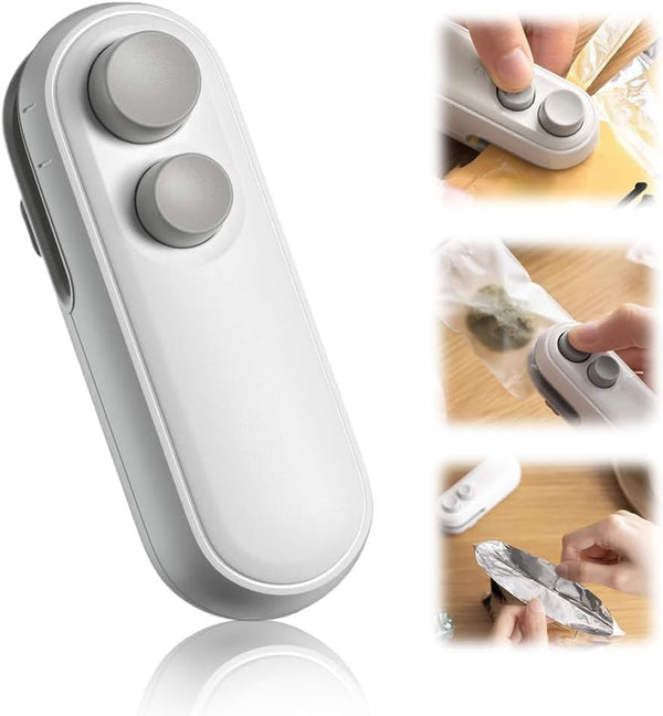 Mini Bag Sealer, 2 in 1 Portable Handheld Vacuum Food Storage Sealer Portable Bag Sealer Heat Seal, Vacuum Food Sealer Bag Sealing Machine for Plastic Bags Snack Bags (White)