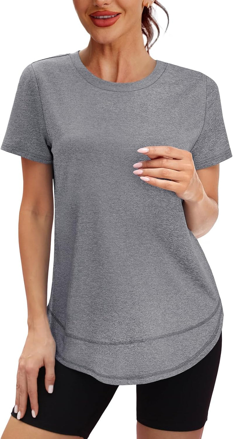 Womens Workout Tops Short Sleeve Shirts Sun Protection UPF 50+ Quick Dry Outfits for Hiking Running S-3XL