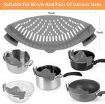Clip on Strainer for All Pots Pan,Silicone Pasta Strainer Kitchen Gadgets,Collapsible Colander for Noodle,Vegetables,Fruit,Spaghetti (Grey)