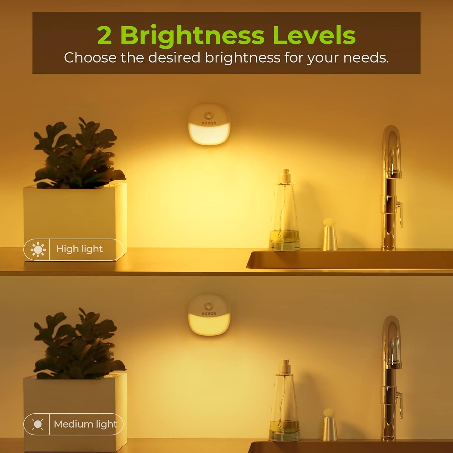 Rechargeable Battery Night Light, Mini with Motion Sensor, Warm White LED Stick-On Closet Light with Dusk to Dawn Sensor, Adjustable Brightness for Wall, Stairs, Hallway, Cabinet (2 Pack)