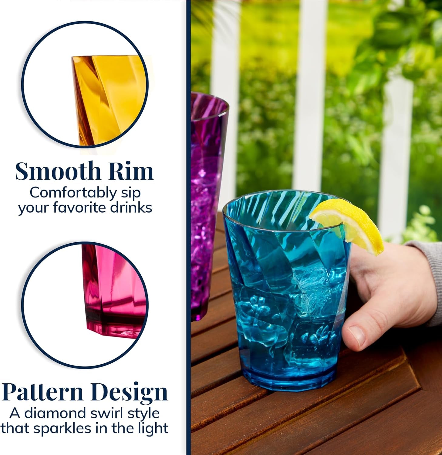 Optix Plastic Reusable Drinking Glasses (Set of 16) 14Oz Rocks & 20Oz Water Cups in Jewel Tone Colors | Bpa-Free Tumblers, Made in USA | Top-Rack Dishwasher Safe