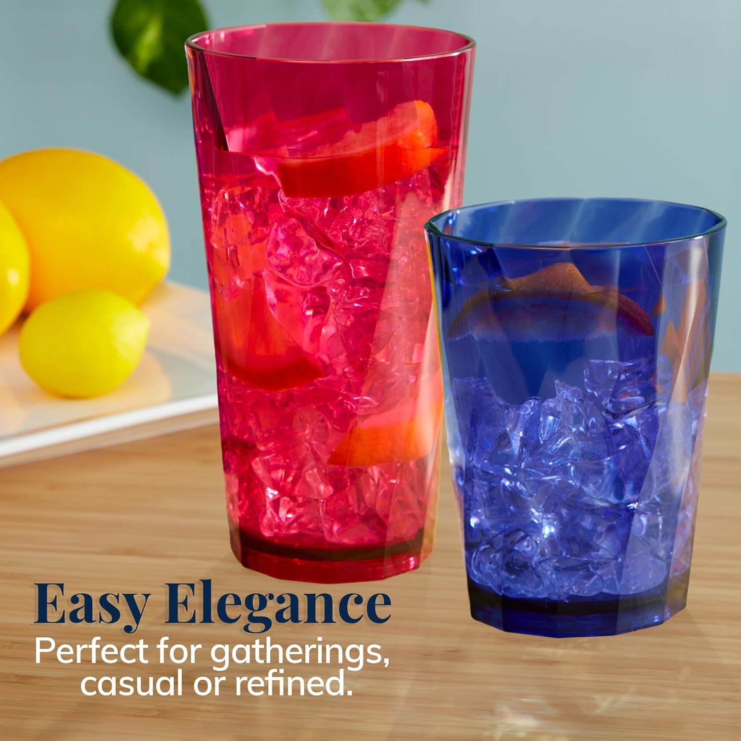 Optix Plastic Reusable Drinking Glasses (Set of 16) 14Oz Rocks & 20Oz Water Cups in Jewel Tone Colors | Bpa-Free Tumblers, Made in USA | Top-Rack Dishwasher Safe