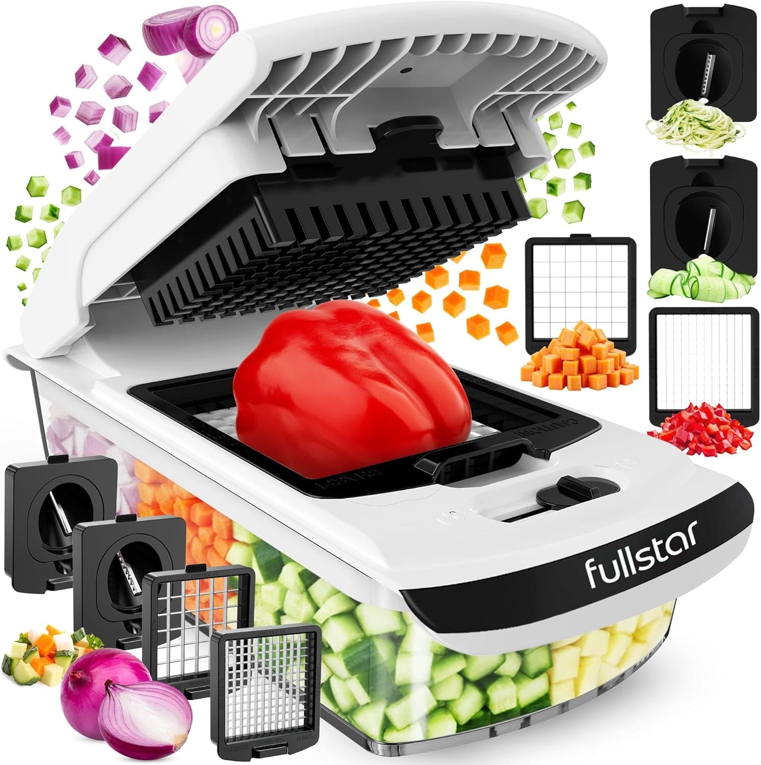 the Original Pro Chopper - Vegetable Chopper and Spiralizer, Food Chopper with Container, Fruit Slicer, Kitchen Gadgets & Gifts, Home Essentials (4 in 1, White)