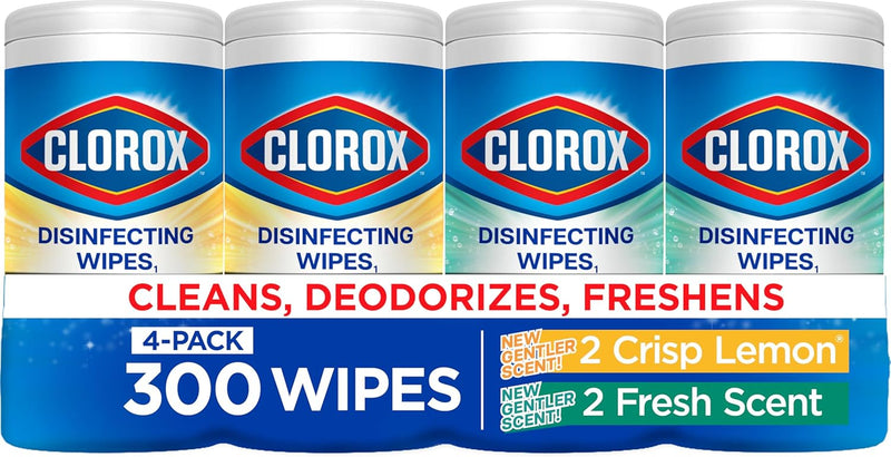 Disinfecting Cleaning Wipes for Spring Cleaning & Allergy Season, Bleach Free, Fresh Scent and Crisp Lemon, 75 Count Each, Pack of 4