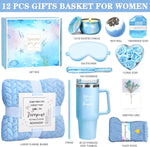 Birthday Gifts for Women, Self Care Get Well Soon Gifts, Ocean Relaxing Spa Gift Basket W/ Luxury Flannel Blanket & 40 Oz Tumbler, Thinking of You Gifts, Christmas Gift for Mom Wife Sister Friend