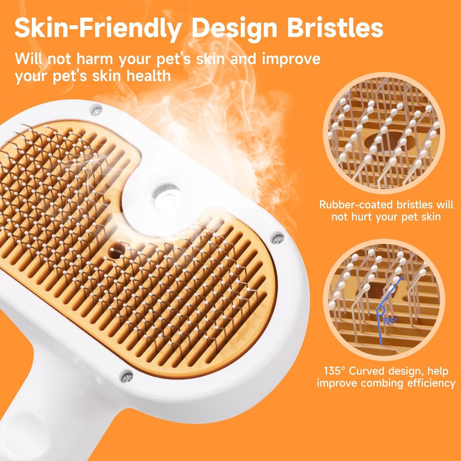 3-In-1 Pet Steam Brush Set for Dogs & Cats, Grooming Comb with Spray, Defur Tool, Water-Assisted Hair Removal, Gentle Cat & Dog Spritz Brush, Multi-Purpose Steam Grooming Kit