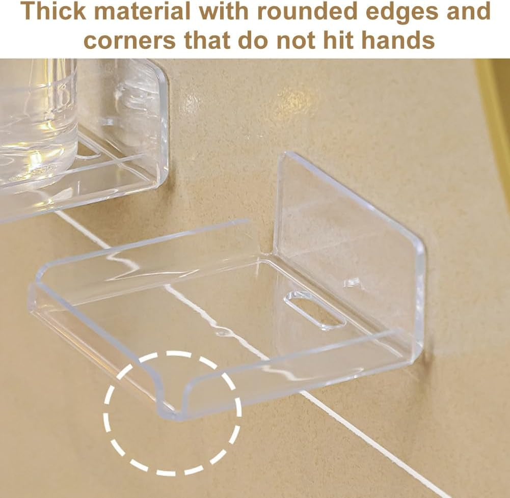 2 Pack Clear Acrylic Floating Shelves, Wall Mounted, No Drill, Space Saving, Transparent, Secure Mounting, Easy Installation, Cable Management, Bathroom Office Home