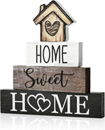 Smile 4 Pcs Farmhouse Wooden Tabletop Decor Home Tiered Tray Decoration, Rustic Retro Neutral Wood House-Shaped Block Sign, Centerpiece Suitable for Home Shelves Fireplace Mantels