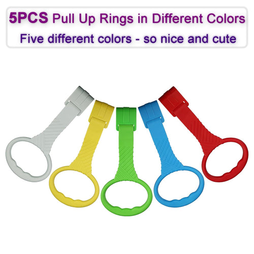 5PCS Playpen Baby Pull up Rings - Premium Baby Handles for Play Pen Standing up - Plastic Walking Exercises Assistant Rings for Infants Babies Toddler - Ergonomic Handles - 5 Colors