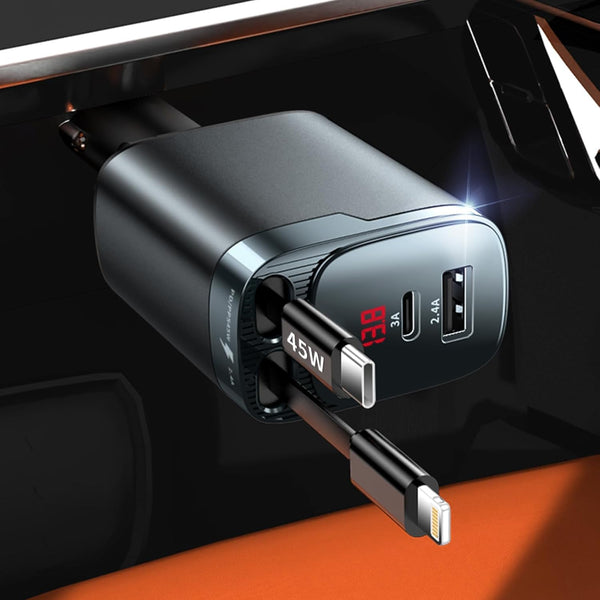 Retractable Car Charger 4 in 1, Car Charger USB C Fast Charge 84W Cigarette Lighter USB Charger, Travel Essentials Car Accessories Gifts for Men Women for Iphone 17 16 15 14 13 12 Pro Max, Samsung