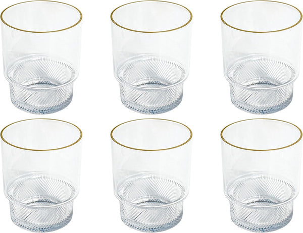 Stax Optic Acrylic Twist Drinking Glass - Clear with Gold Rim - 15.6 Oz - Set of 6
