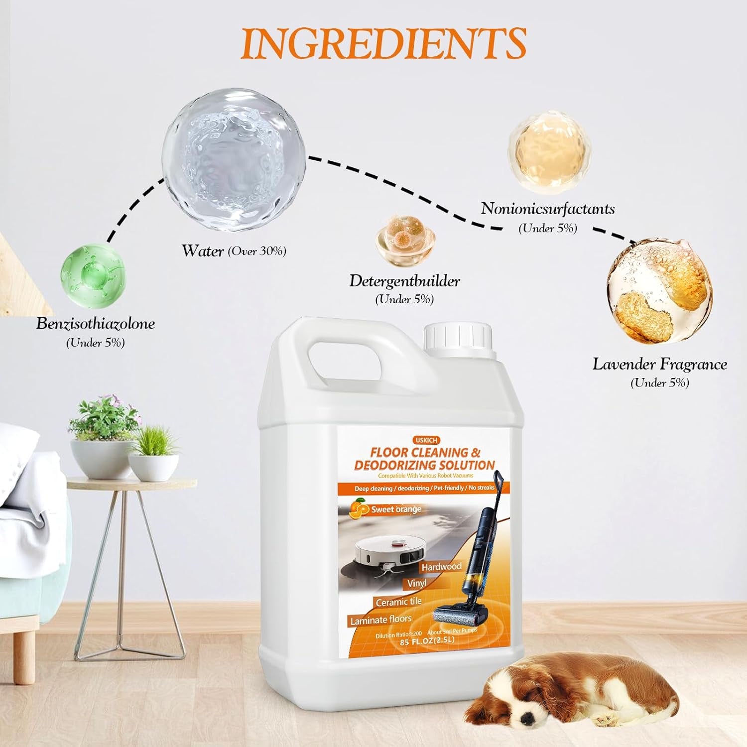 Floor Cleaning Solution- 85 FL Oz-Floor Cleaner for Mopping with Tineco,Deep Cleaning &Deodorizing for Roborock,Compatible with Saros Series,S8/S7 Series,Q Revo/Q Series,Ifloor Series Wet Dry Vacuum