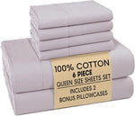 100% Cotton Queen Size Sheets – Crisp Percale Sheets Queen with 4 Pillowcases, with 15" Deep Pocket Sheet for Secure Fit, Ultra Soft & Cozy, Excellent Quality & Fit – Grey Lavender