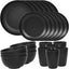 24 Piece Plates and Bowls Sets for 6, Unbreakable Dinnerware Sets, Dish Set for Camping, Dishwasher Microwave Safe, Outdoor Kitchen and Apartment Dinning RV Essentials, Black