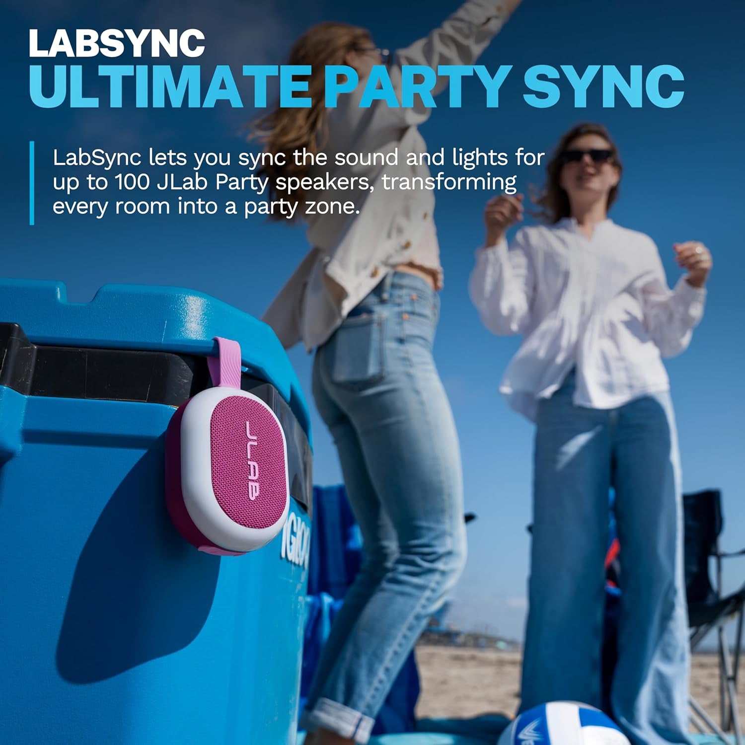 , Pop Party, Portable Bluetooth Speaker, Waterproof, RGB Lighting, Labsync, Mulberry