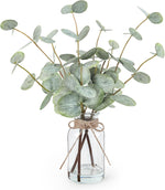 Artificial Eucalyptus Stems in Glass Vase with Faux Water, 13.5" Fake Plants for Home Decor, Coffee Table Centerpieces, Office, Bathroom & Farmhouse Weddings - Faux Greenery Plants Decorations